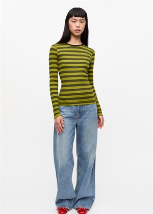 Striped soft cotton rib long sleeve tee Golden Cypress T4189 Ganni 